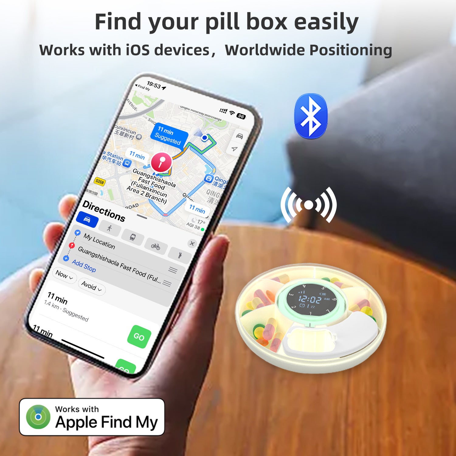 Smart 7-Day Pill Dispenser with Apple Find My Tracking | Electronic Medication Organizer with App Reminder & Alarm Micflip S03