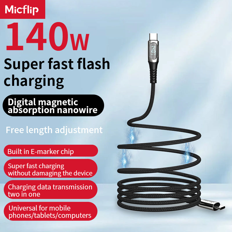 Cable magnético de succión tipo C a tipo C de 140 W, cable trenzado de carga rápida, cable magnético multifunción para teléfono móvil.