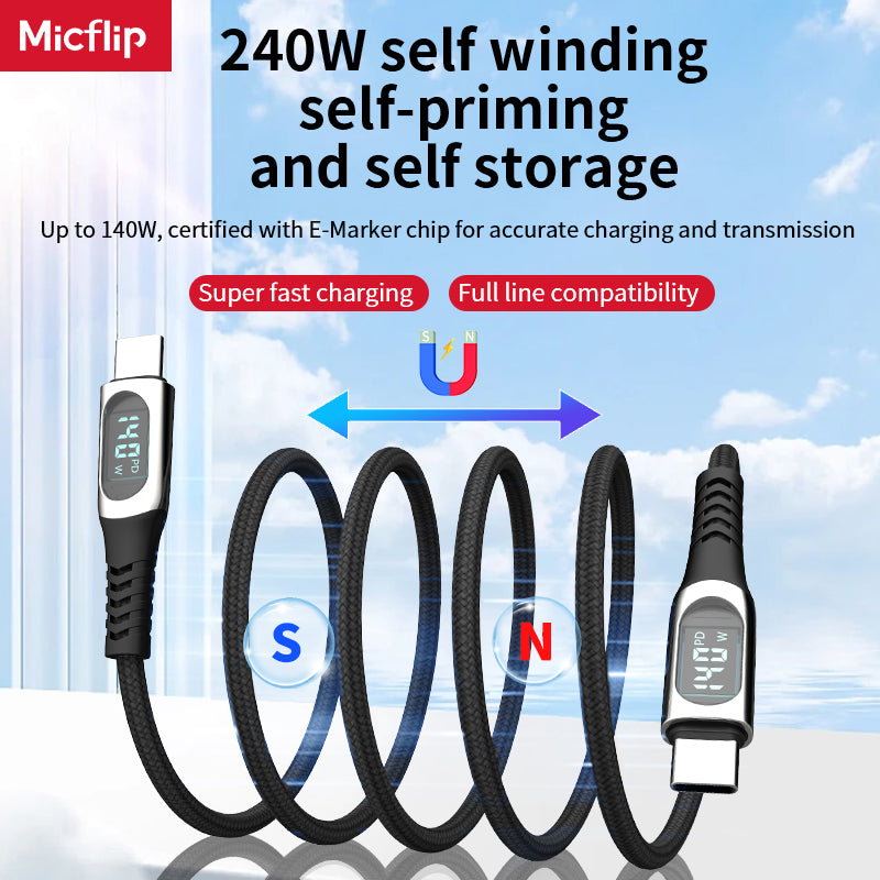 Cable magnético de succión tipo C a tipo C de 140 W, cable trenzado de carga rápida, cable magnético multifunción para teléfono móvil.