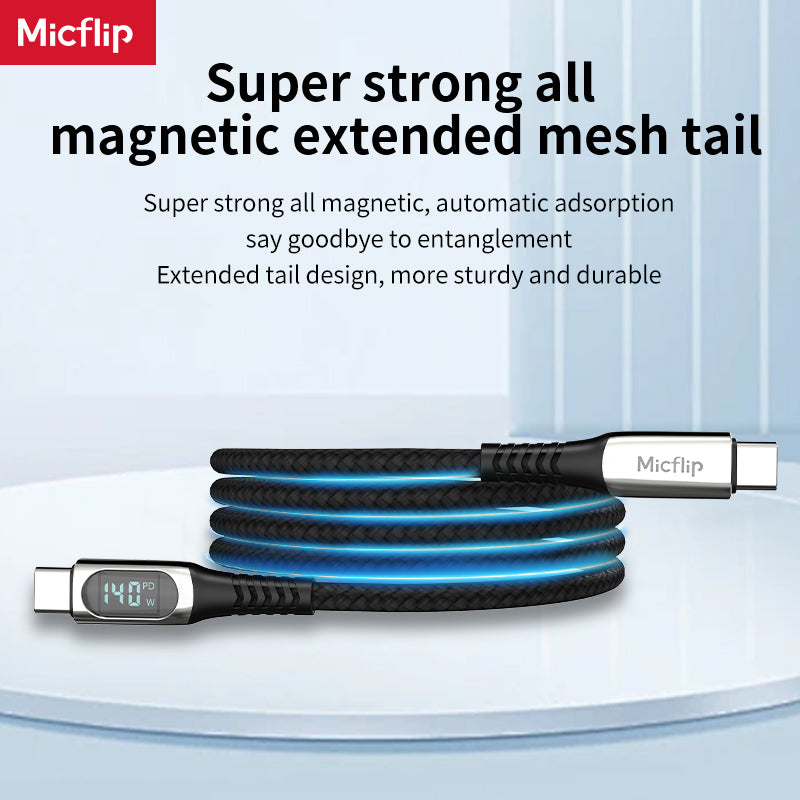 140W Magnetic Suction Type C to Type C Cable Fast Charging Braided Charging Cable Magnetic Multi-function Mobile Phone Cable