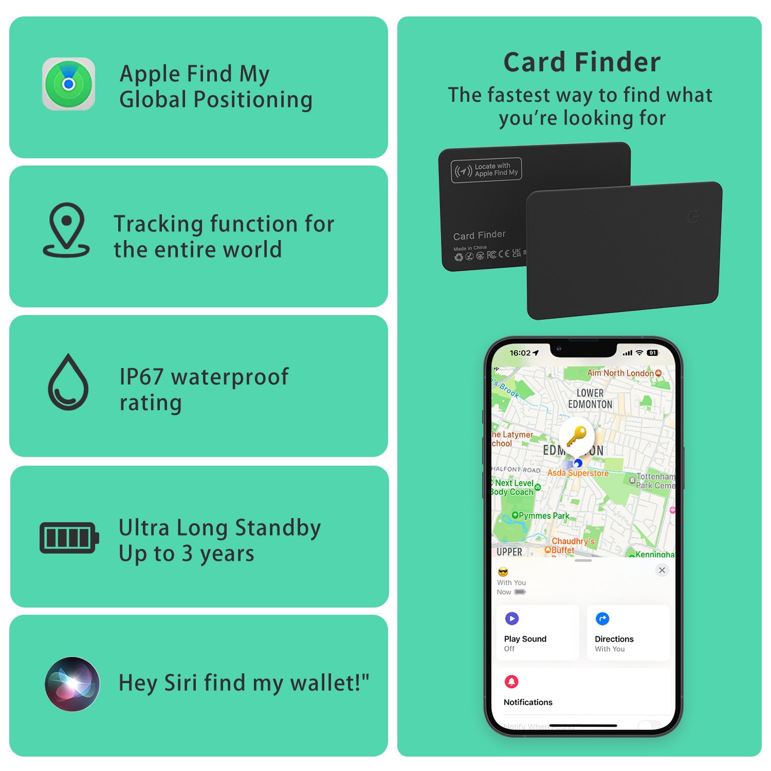 Wireless Charging Tracking location Wallet Tracker Card Works