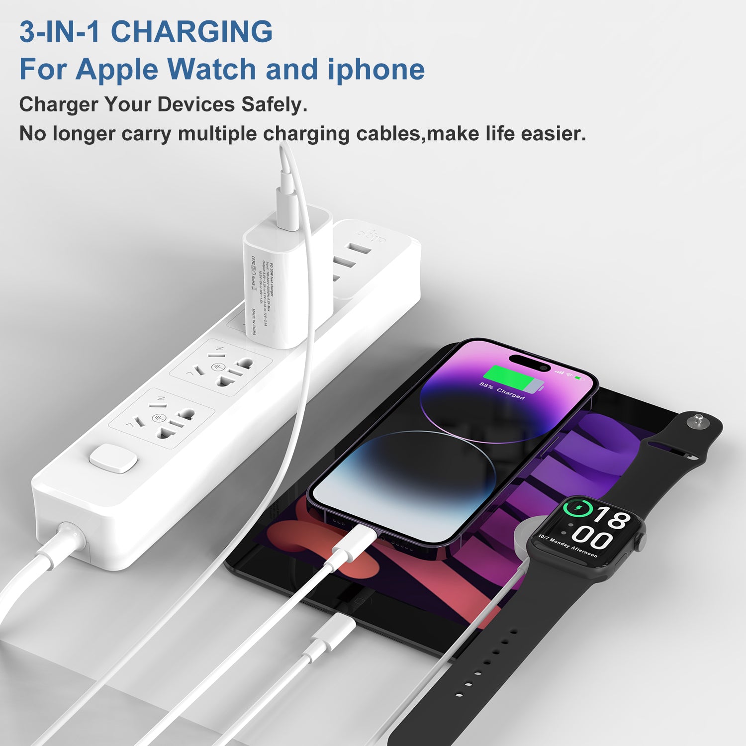 Apple Watch Charger White with 30W US PD Charger Micflip E122