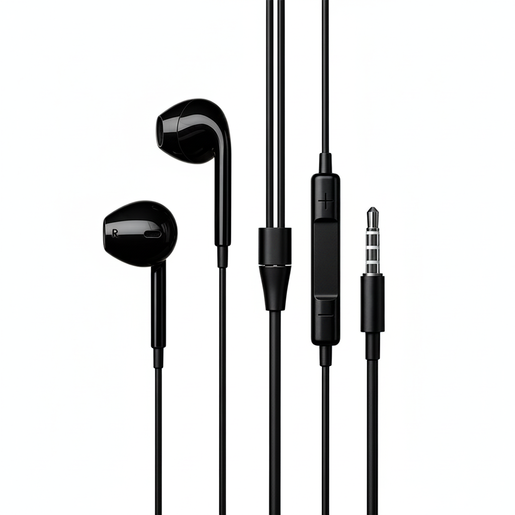Black Earphones White Background