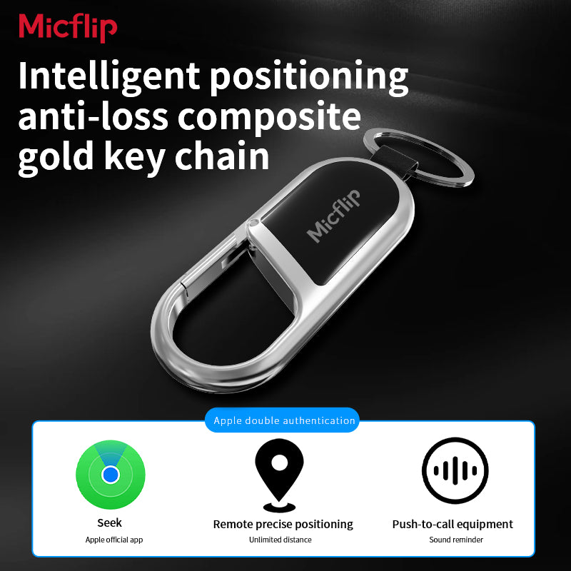 MicFlip Smart Anti-Loss Keychain Tracker -Supports Apple Find My 365-Day Long Battery Life Durable Composite Gold Material P16