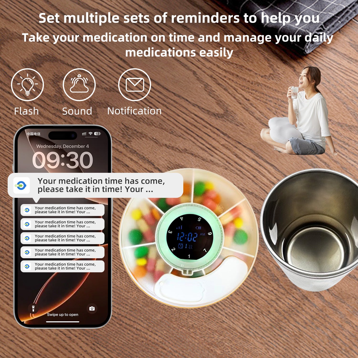 Smart 7-Day Pill Dispenser with Apple Find My Tracking | Electronic Medication Organizer with App Reminder & Alarm Micflip S03