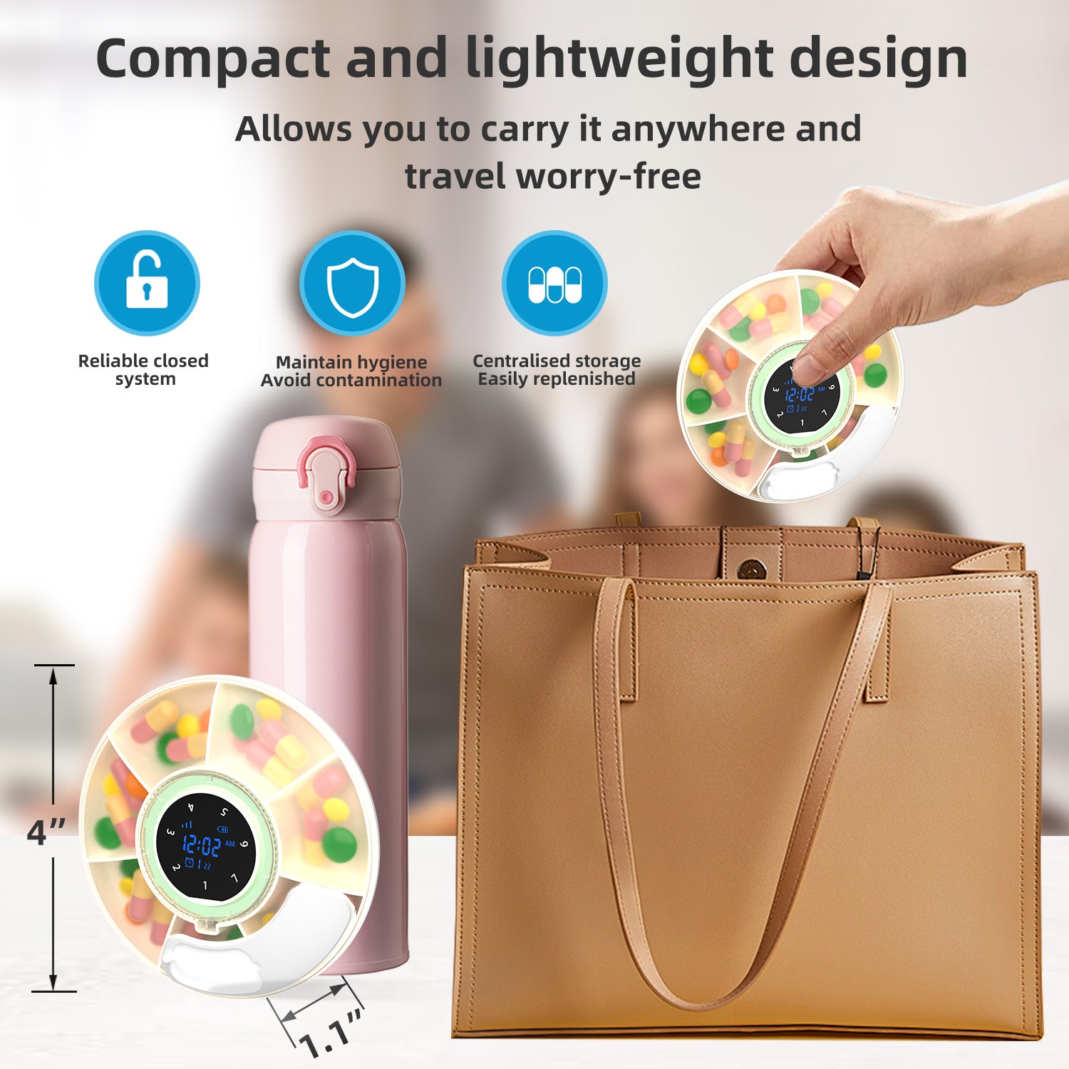 Smart 7-Day Pill Dispenser with Apple Find My Tracking | Electronic Medication Organizer with App Reminder & Alarm Micflip S03