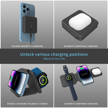 Micflip 3 in 1 Wireless Charging Station,Foldable Portable Charger iphone Magnetic Charging Pad for iPhone 15/14/13/12 Pro Max Plus,Apple Watch,AirPo
