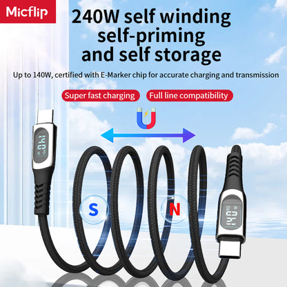 140W Magnetic Suction Type C to Type C Cable Fast Charging Braided Charging Cable Magnetic Multi-function Mobile Phone Cable