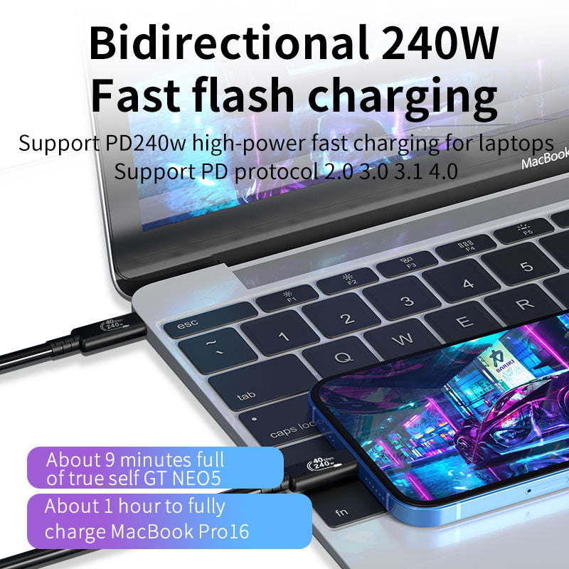 Cable Thunderbolt USB4 tipo C de 40 Gbps, 240 W, carga rápida, 8K, 60 Hz, USB4, Thunderbolt 4, cable de transferencia de datos 