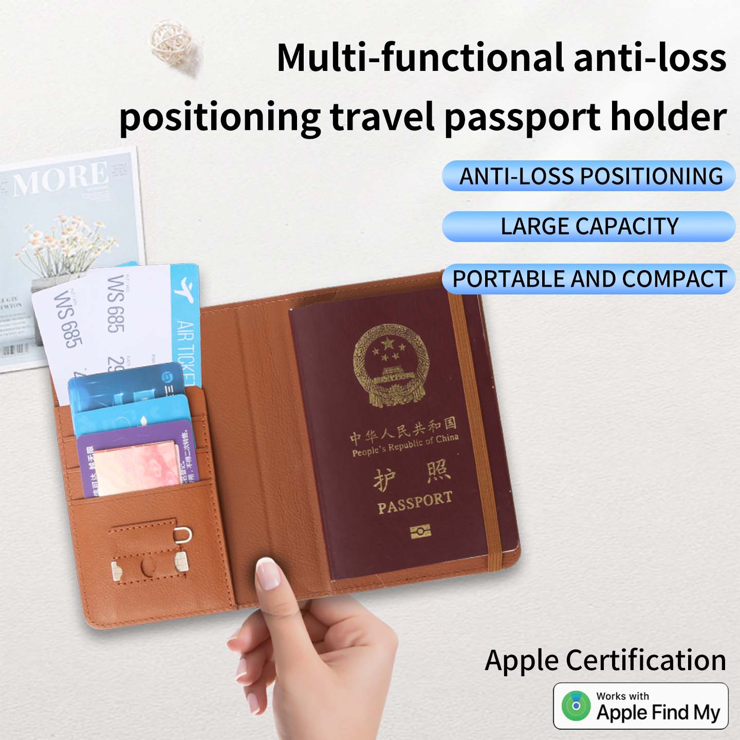Smart Anti-Loss Travel Passport Holder - Apple Find My Certified, Global Positioning GPS Tracker Wallet