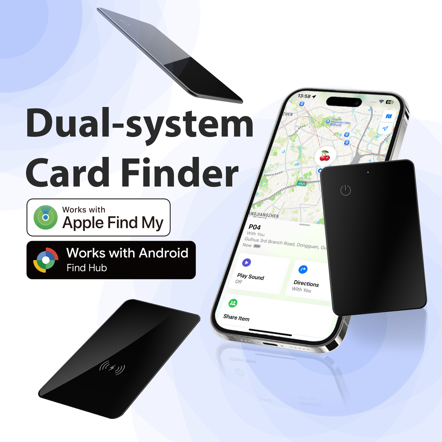 Smart Ultra Thin Wallet Tracker Card for Apple/android Dual System Key Luggage Gps Locator Tag Works with Google Find My Device