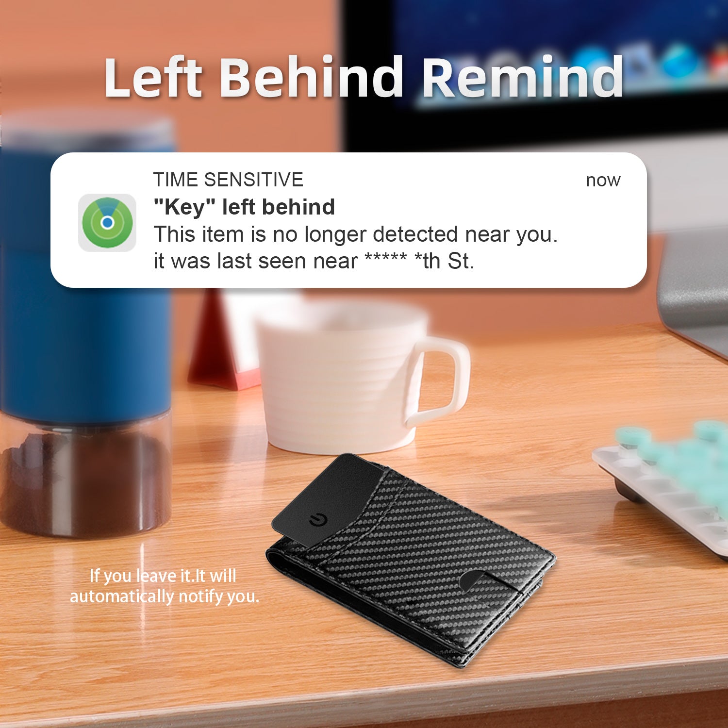 Wireless charging tracking location wallet tracker card Works with Apple Find My (iOS Only)